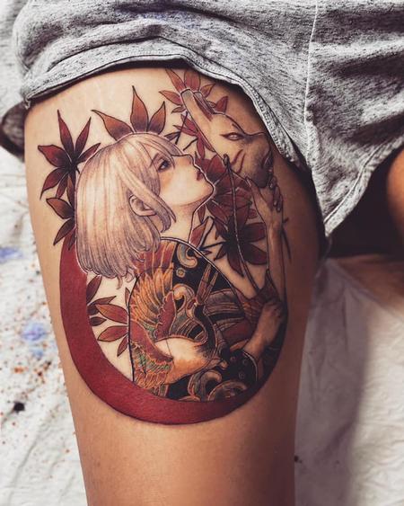 Tattoos - Korean girl with pig mask - 142973