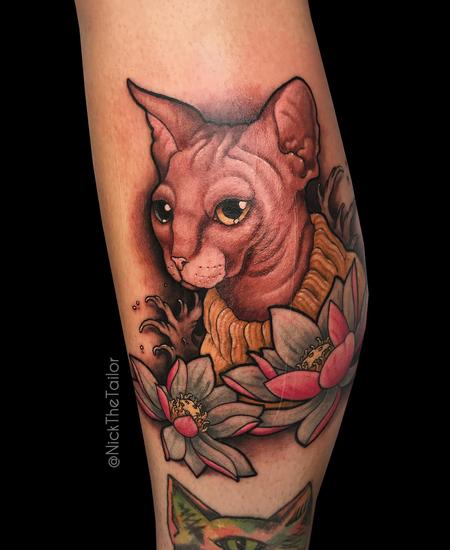 Tattoos - Sphynx Cat with flowers - 126249