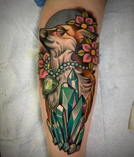 Tattoos - Fox Crystals and Flowers Tattoo - 141117