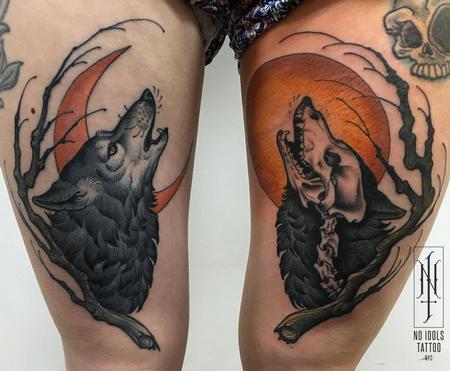 Tattoos - Howling wolf and moon tattoo - 141021
