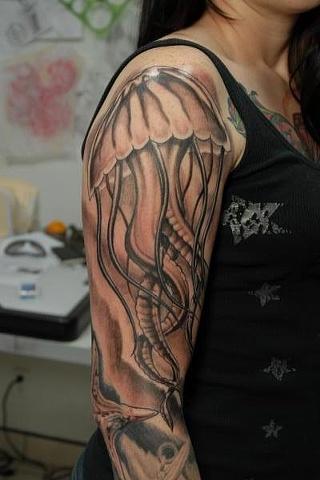 Oak Adams - Black and Gray Jellyfish Tattoo