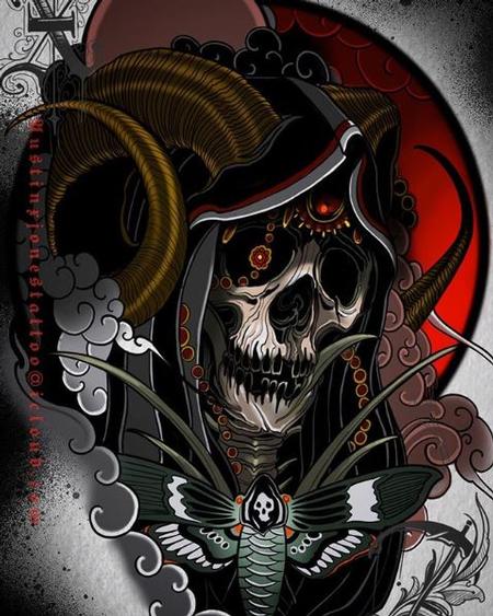 Austin Jones - Ornate Skull with Horns