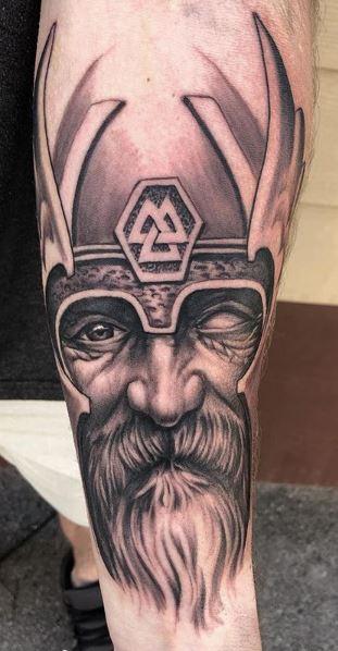 Oak Adams - Black and Gray Freehand Odin Tattoo