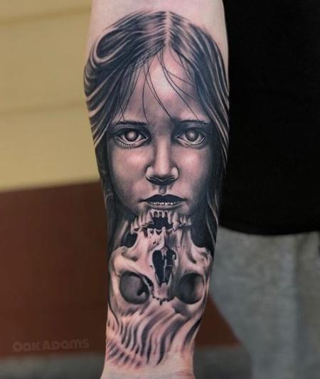 Oak Adams - Black and Gray Skull Tattoo with Portrait