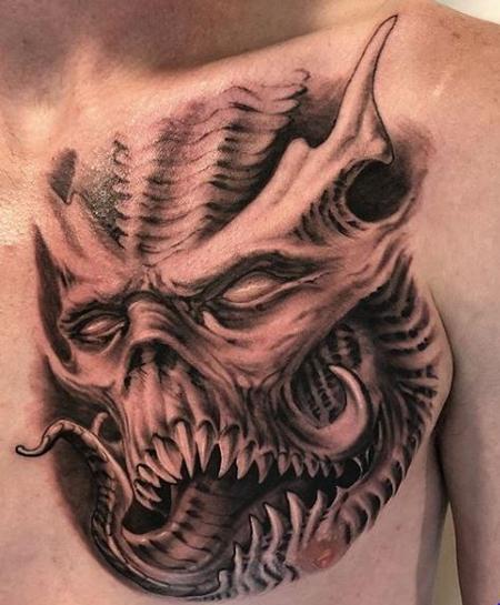 Oak Adams - Black and Gray Monster Tattoo