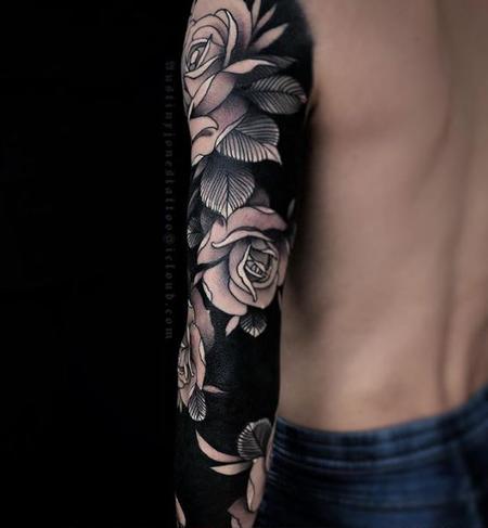Austin Jones - Black Roses and Skull Sleeve Tattoo
