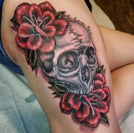 Tattoos - Cody Cook skull and roses 