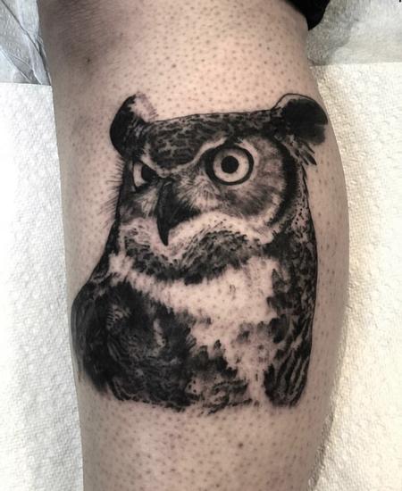 Shawn Monaco - Black and Grey Realistic Owl Tattoo