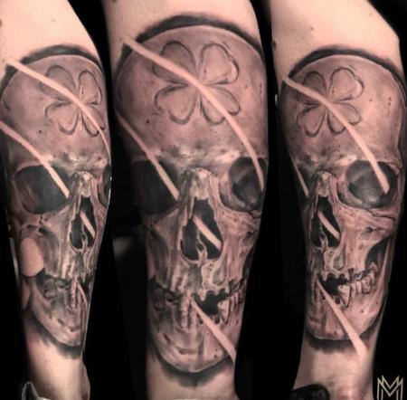 Matt Morrison - Black and Grey Skull Tattoo