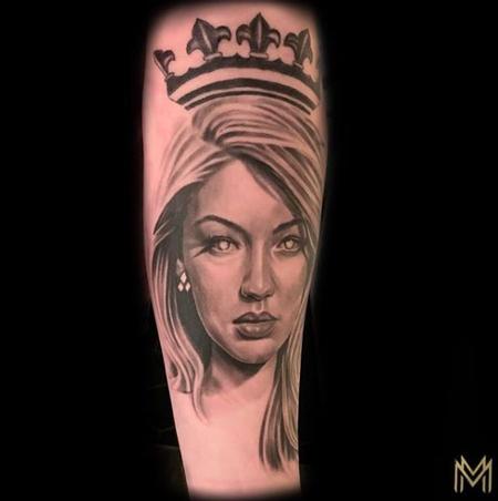 Matt Morrison - Black and Gray Woman Portrait Tattoo