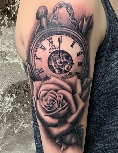 Tattoos - Ryan Cumberledge Rose and Clock - 139401