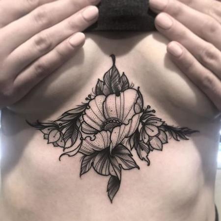 Billy Williams - Neo Traditional Flower Sternum Tattoo