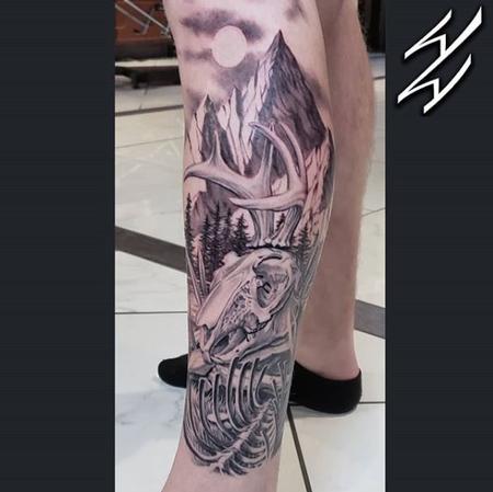 Tattoos - Walt Watts Jackalope Skull and Bones - 140359