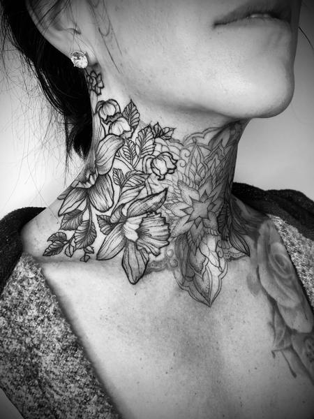 Tattoos - Brennan Walker Neck Flower Tattoo - 143589