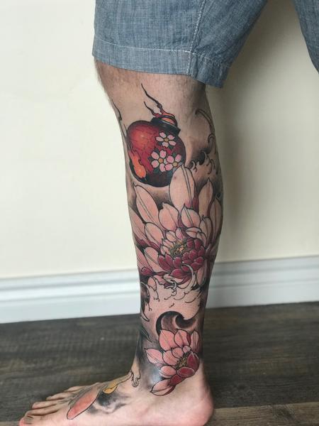 Tattoos -  japanese-flower-bomb-leg-tattoo - 134699