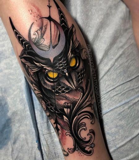 Austin Jones - Dark Neo Traditional Owl Tattoo