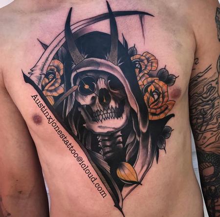 Austin Jones - Reaper and Roses Chest Tattoo