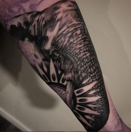 Tattoos - Black and Gray Elephant Tattoo - 136140