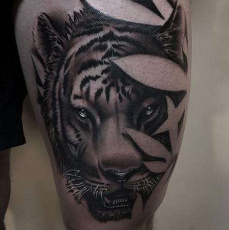 Tattoos - Black and Gray Tiger Tattoo - 136144