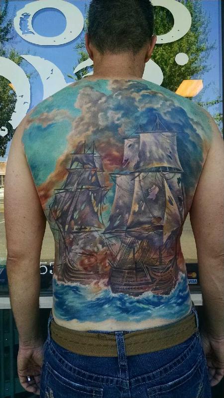 Tattoos - Battleship Back Tattoo - 128610