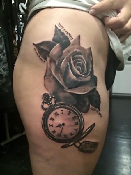 Tattoos - Rose and Pocket Watch - 126443