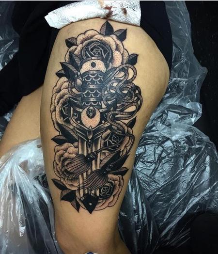 Tattoos - Rose and Dagger Blackwork - 120234