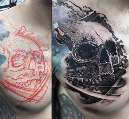 Tattoos - Skull Chest Tattoo - 140406