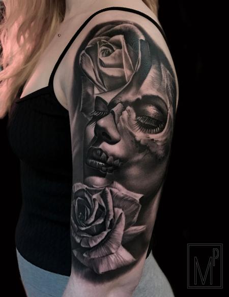 Tattoos - ladyface roses - 133201