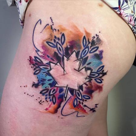 Tattoos - Watercolour Maple Leaf and Snowflake - 108938
