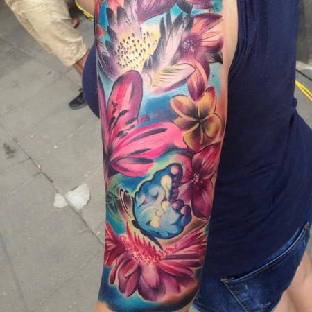 Tattoos - Girly Full Colour Flower Half Sleeve - 108942