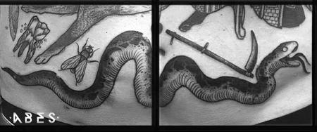 Tattoos - stomach snake - 114961