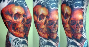 Tattoos - jason's skull leg/knee - 45979