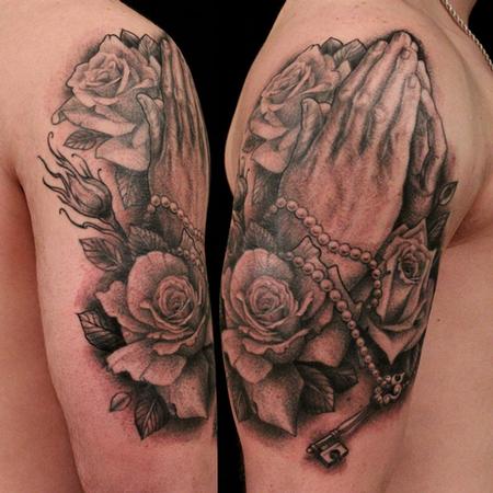 Tattoos - praying hands and roses - 68667