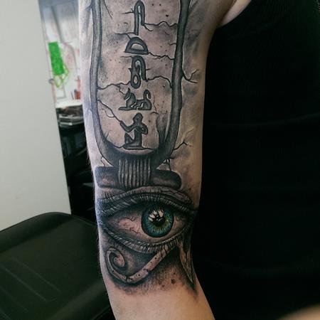 Tattoos - Black and Gray Cartouche and Eye of Horus Tattoo - 118989