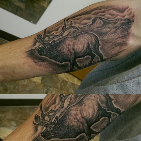 Tattoos - Black and Gray Elk Tattoo - 118991