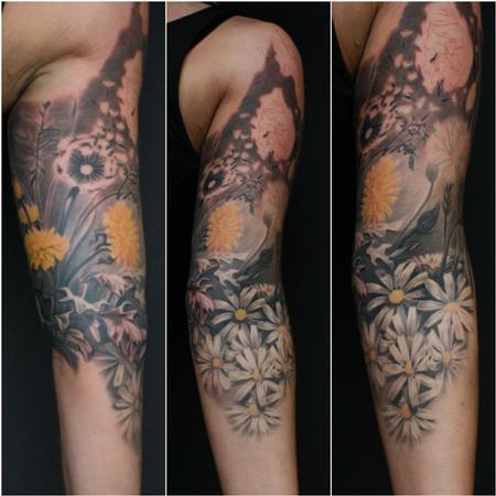 Tattoos - Half sleeve flowers in progress - 98336