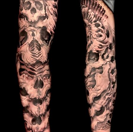 Tattoos - Damon Conklin Skull Bio Organic sleeve - 131208