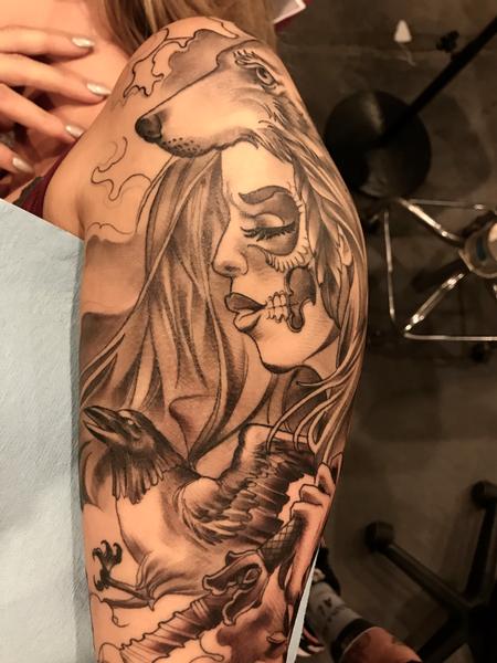 Tattoos - Damon Conklin Bear Clad Woman Warrior - 131204