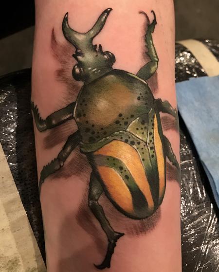 Tattoos - Damon Conklin Green and Gold Beetle - 131205