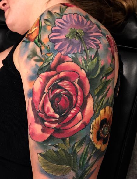 Tattoos - Damon Conklin Floral half Sleeve - 131220