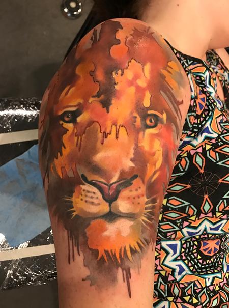 Tattoos - Damon Conklin Watercolor Lion - 131231