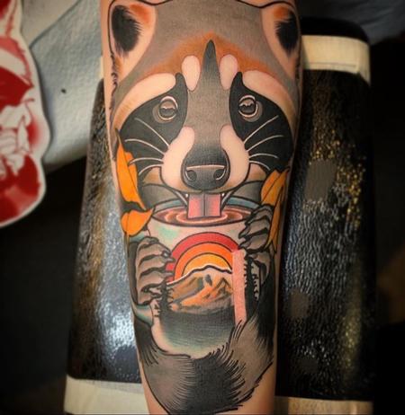 Tattoos - Coffee sipping Panda tattoo - 140926