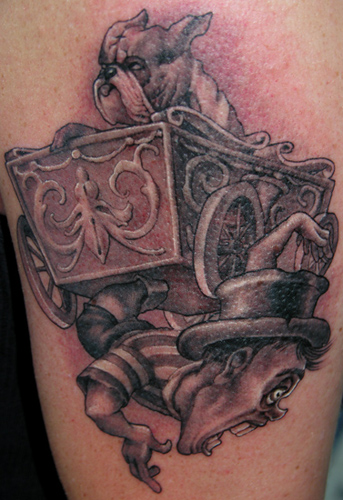 Tattoos - Bulldog riding a circus wagon - 30782