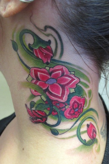 Tattoos - neck with flowers - 50736