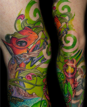 Tattoos - Frog and tropical flower - 30785