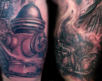 Tattoos - Firefighter half sleeve detail - 28527