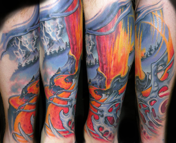 Tattoos - Volcano leg sleeve - 33228