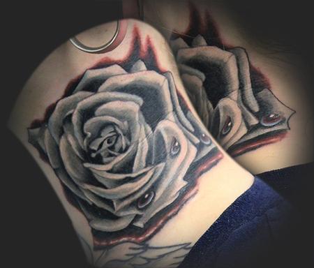 Tattoos - Monochromatic Gray Rose - 61935