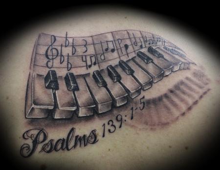 Tattoos - Piano with Music Notes and Bible Verse - 60766