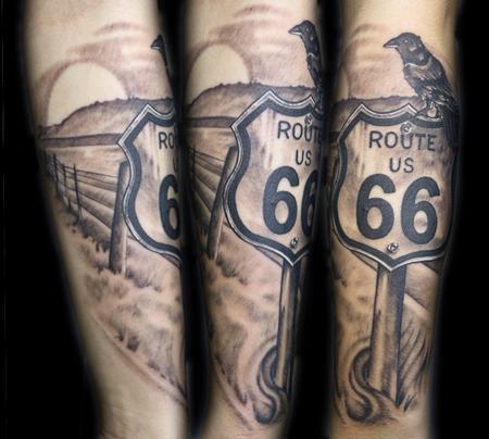 Tattoos - Route 66 Sign with Crow - 60778
